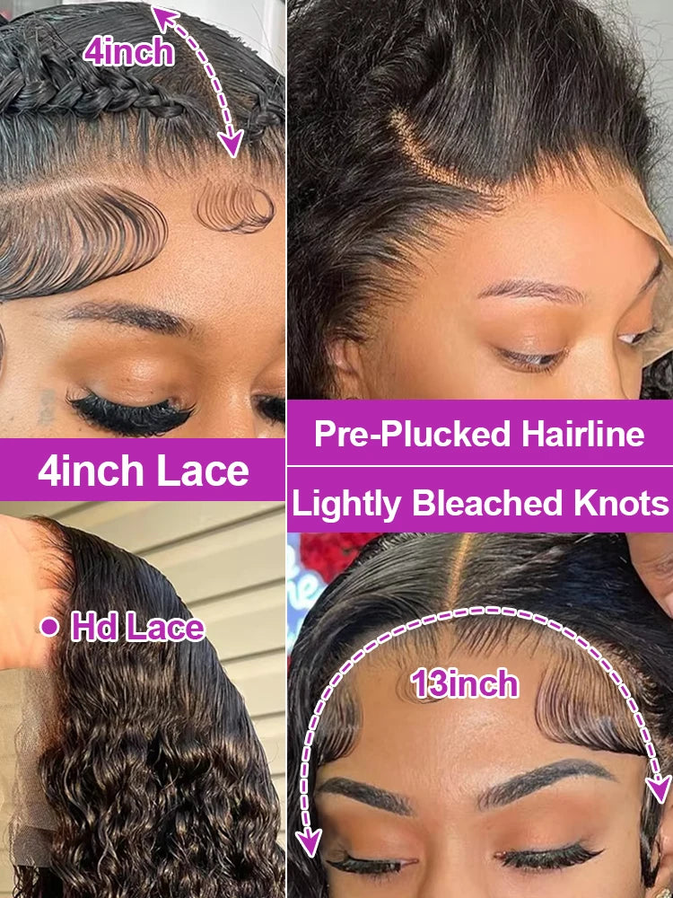 40 46 Inch Deep Wave 13x6 13x4 Hd Lace Front Human Hair Wig 250 Density Water Curly 360 Lace Frontal Wigs Human Hair For Women